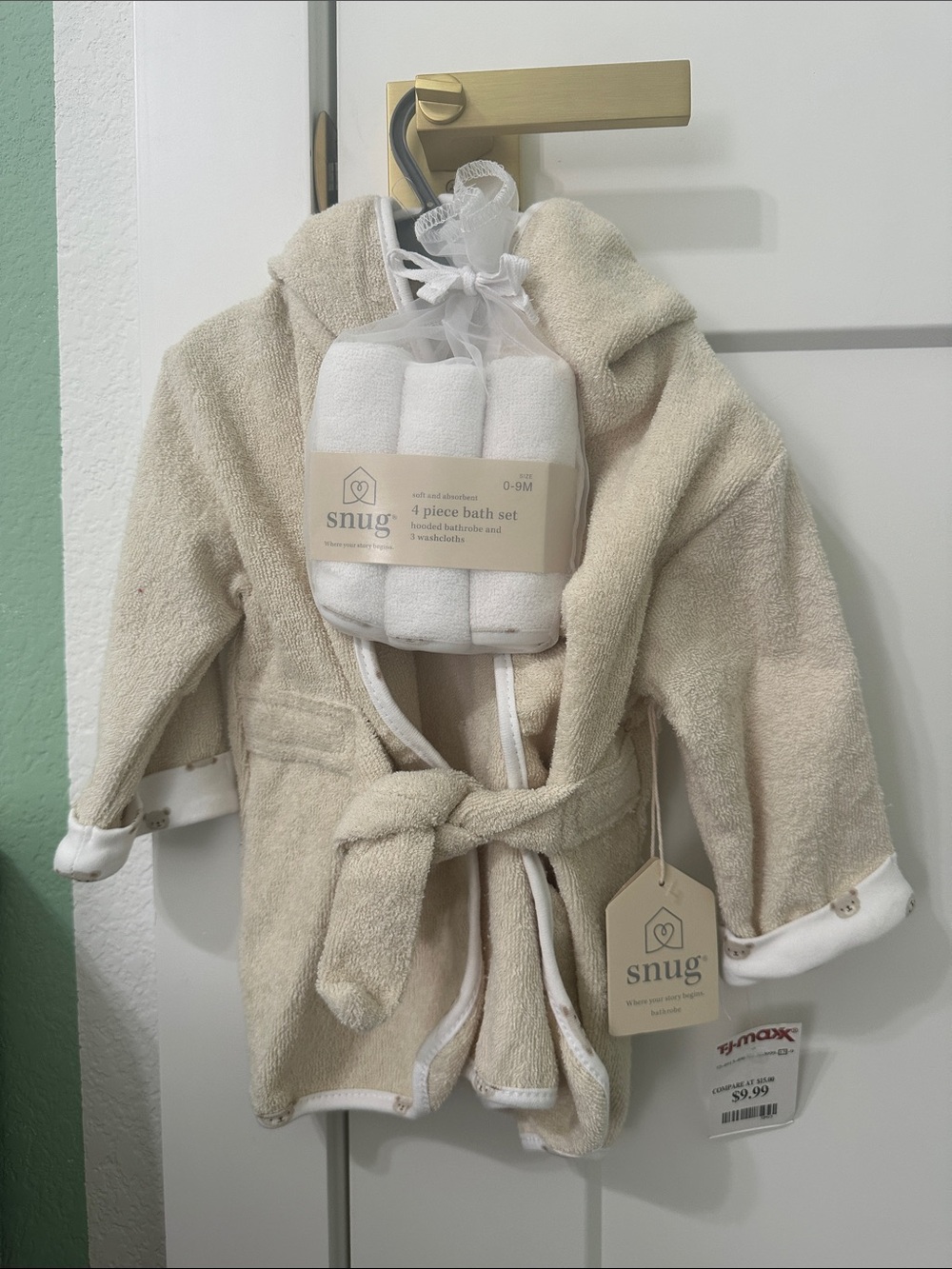 Snug Cream Hooded Kids' Bathrobe with Matching White Washcloth Set